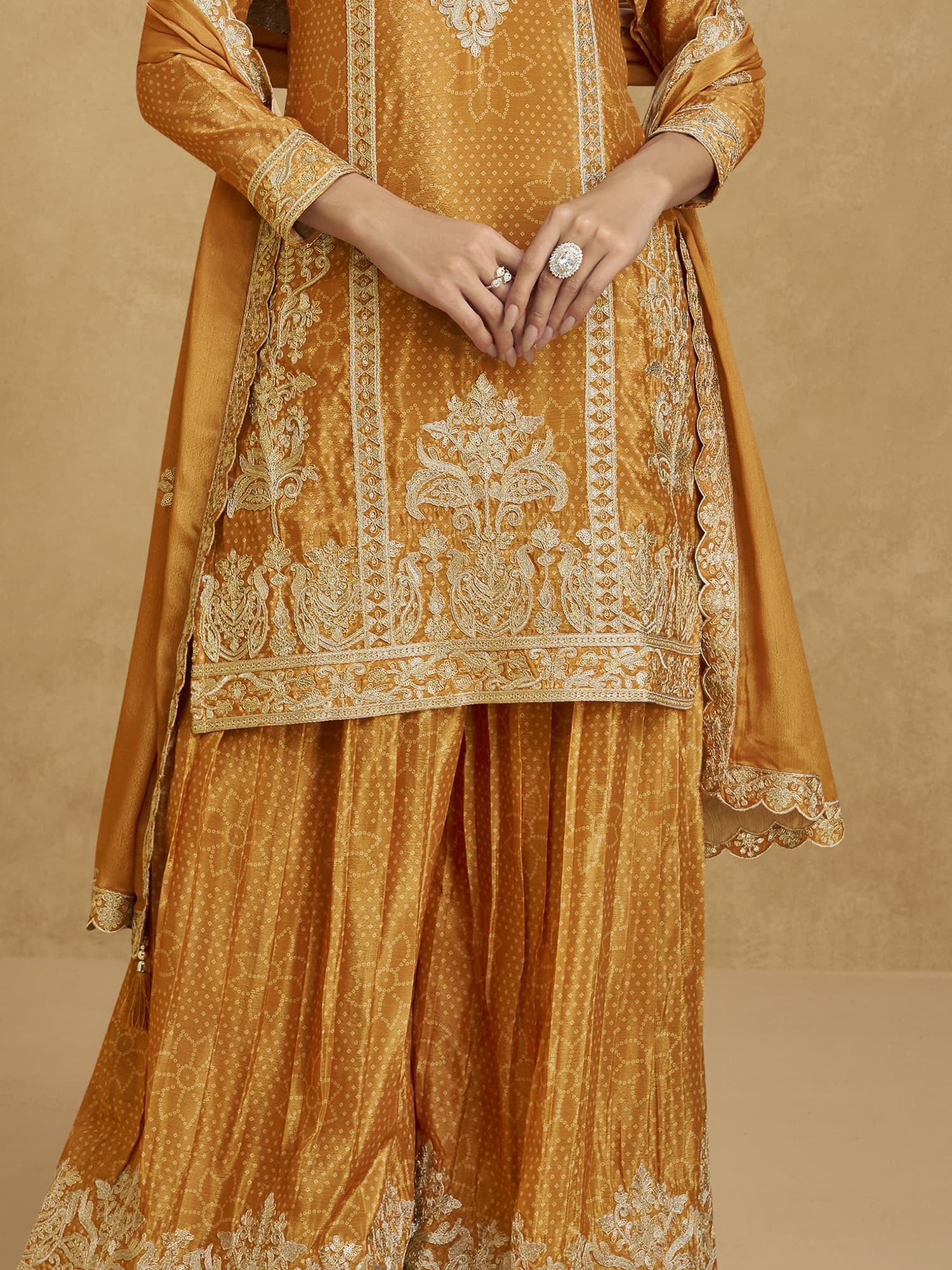 Alluring Mustard Yellow Sequins Chinon Party Wear Palazzo Suit With Dupatta - Zeel Clothing