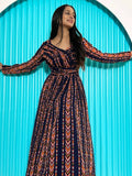 Alluring Navy-Blue & Orange Digital Printed Georgette Designer Gown - Zeel Clothing