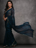 Alluring Navy-Blue Digital Printed Georgette Saree With Blouse - Zeel Clothing