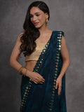 Alluring Navy-Blue Digital Printed Georgette Saree With Blouse - Zeel Clothing
