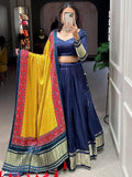 Alluring Navy Blue Gaji Silk Lehenga Choli With Bandhani Dupatta - Zeel Clothing