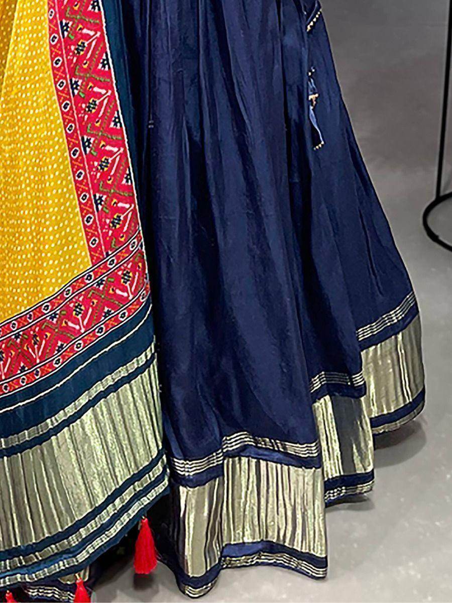 Alluring Navy Blue Gaji Silk Lehenga Choli With Bandhani Dupatta - Zeel Clothing