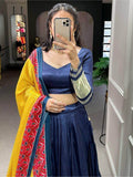 Alluring Navy Blue Gaji Silk Lehenga Choli With Bandhani Dupatta - Zeel Clothing