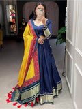 Alluring Navy Blue Gaji Silk Lehenga Choli With Bandhani Dupatta - Zeel Clothing