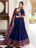 Alluring Navy Blue Gamthi Print Tussar Silk Traditional Lehenga Choli - Zeel Clothing