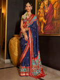 Alluring Navy Blue Patola Printed Silk Teaditional Saree With Blouse - Zeel Clothing