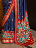 Alluring Navy Blue Patola Printed Silk Teaditional Saree With Blouse - Zeel Clothing