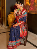 Alluring Navy Blue Patola Printed Silk Teaditional Saree With Blouse - Zeel Clothing