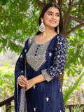 Alluring Navy Blue Sequins Chinon Reception Wear Sharara Suit - Zeel Clothing