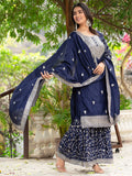 Alluring Navy Blue Sequins Chinon Reception Wear Sharara Suit - Zeel Clothing