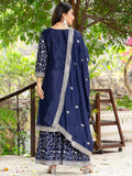 Alluring Navy Blue Sequins Chinon Reception Wear Sharara Suit - Zeel Clothing