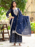 Alluring Navy Blue Sequins Chinon Reception Wear Sharara Suit - Zeel Clothing