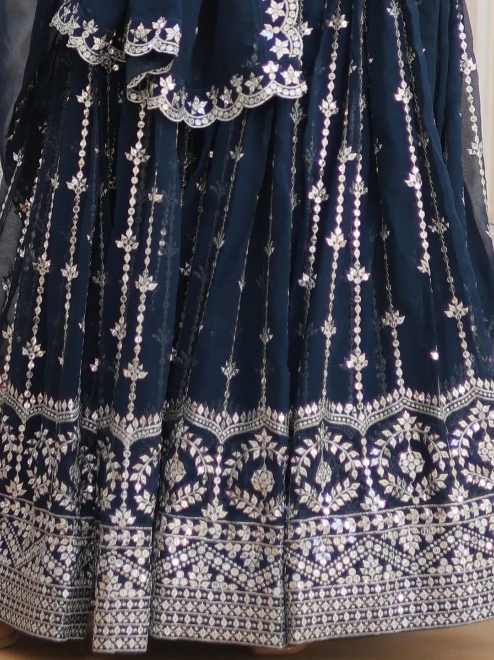 Alluring Navy Blue Sequins Georgette Wedding Wear Lehenga Choli - Zeel Clothing