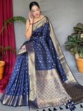 Alluring Navy Blue Zari Woven Silk Festival Wear Saree With Blouse - Zeel Clothing