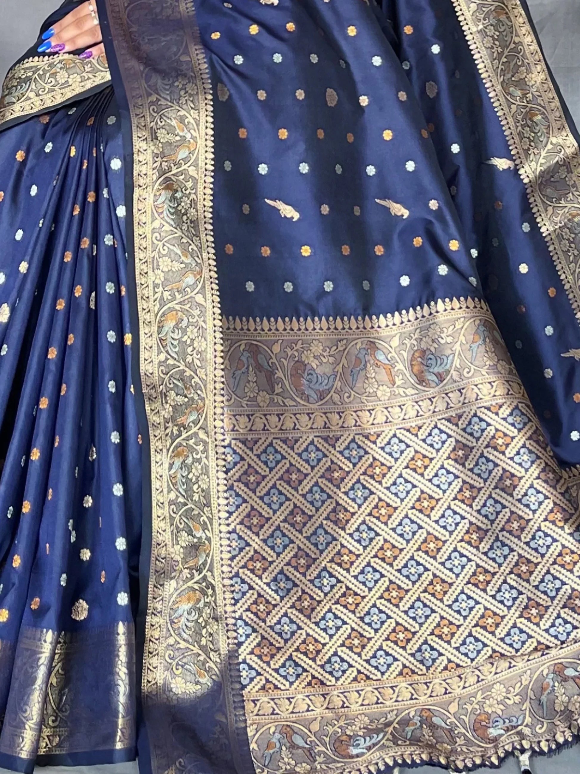 Alluring Navy Blue Zari Woven Silk Festival Wear Saree With Blouse - Zeel Clothing