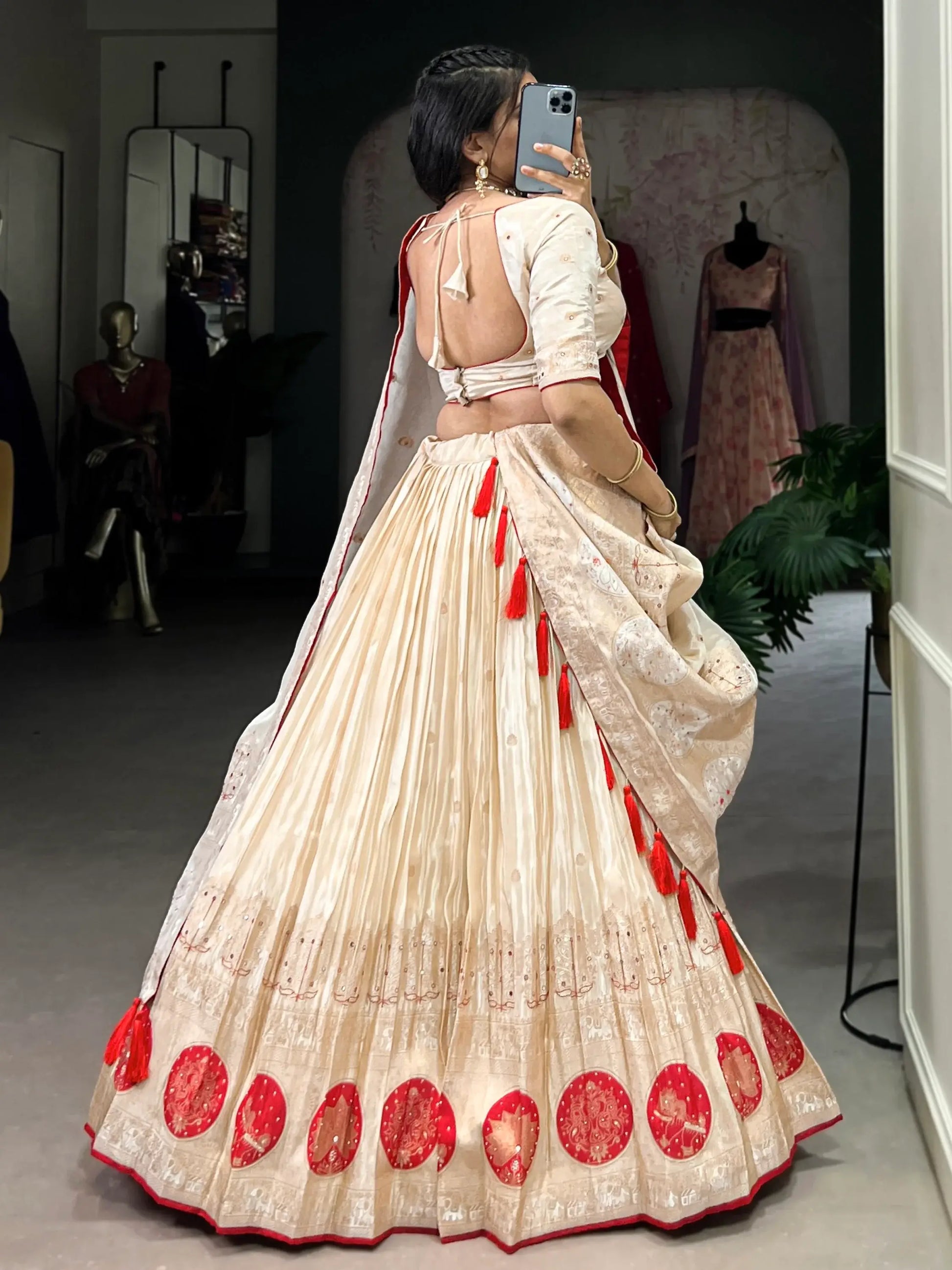 Alluring Off-White Bead Work Silk Wedding Wear Lehenga Choli With Dupatta - Zeel Clothing