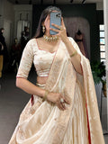 Alluring Off-White Bead Work Silk Wedding Wear Lehenga Choli With Dupatta - Zeel Clothing