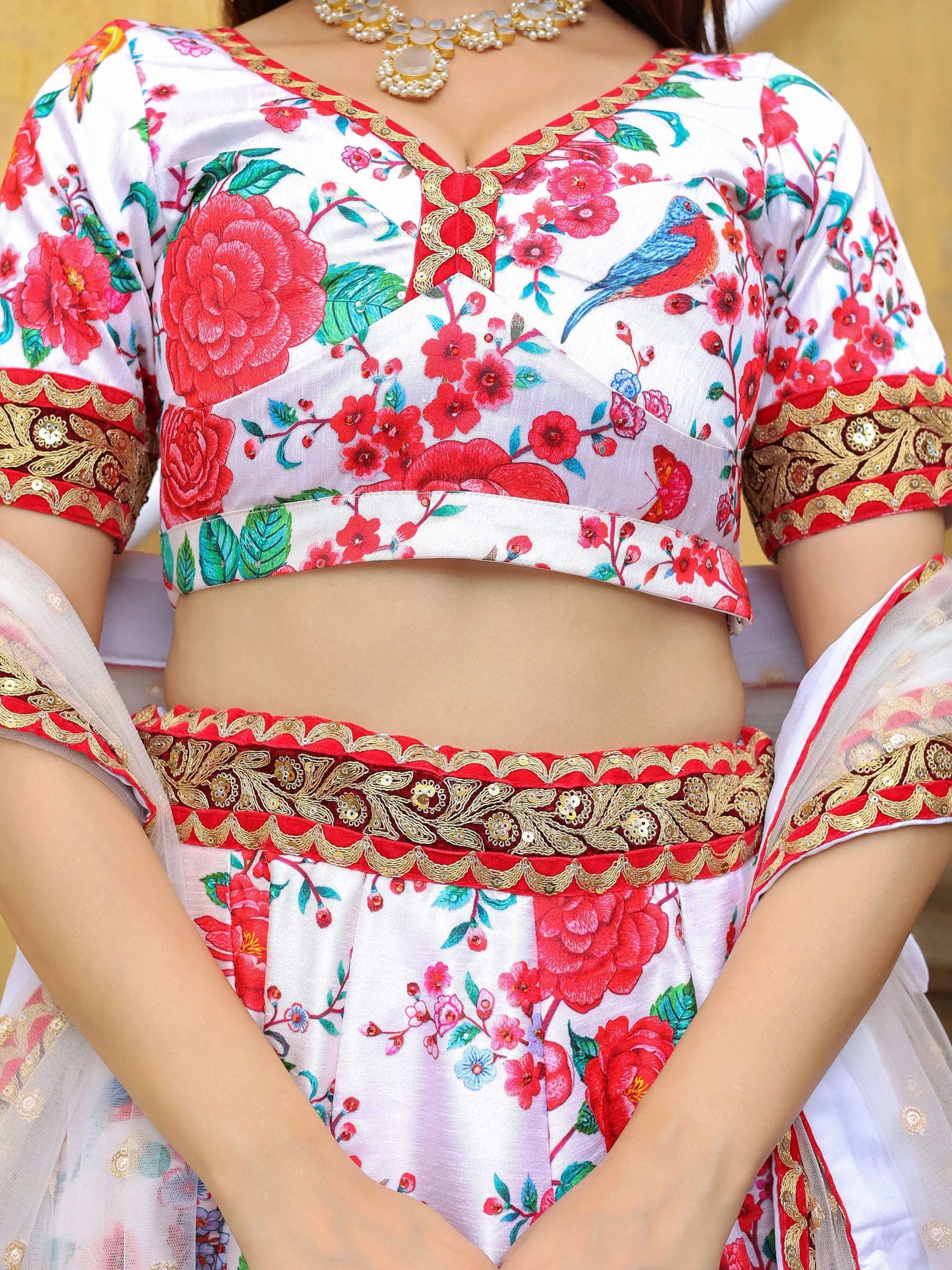 Alluring Off-White Floral Printed Art Silk Sangeet Wear Lehenga Choli - Zeel Clothing