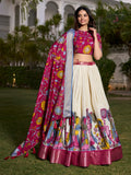 Alluring Off-White Kalamkari Printed Silk Onam Special Lehenga Choli - Zeel Clothing