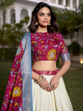 Alluring Off-White Kalamkari Printed Silk Onam Special Lehenga Choli - Zeel Clothing