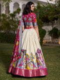 Alluring Off-White Kalamkari Printed Silk Onam Special Lehenga Choli - Zeel Clothing