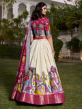 Alluring Off-White Kalamkari Printed Silk Onam Special Lehenga Choli - Zeel Clothing