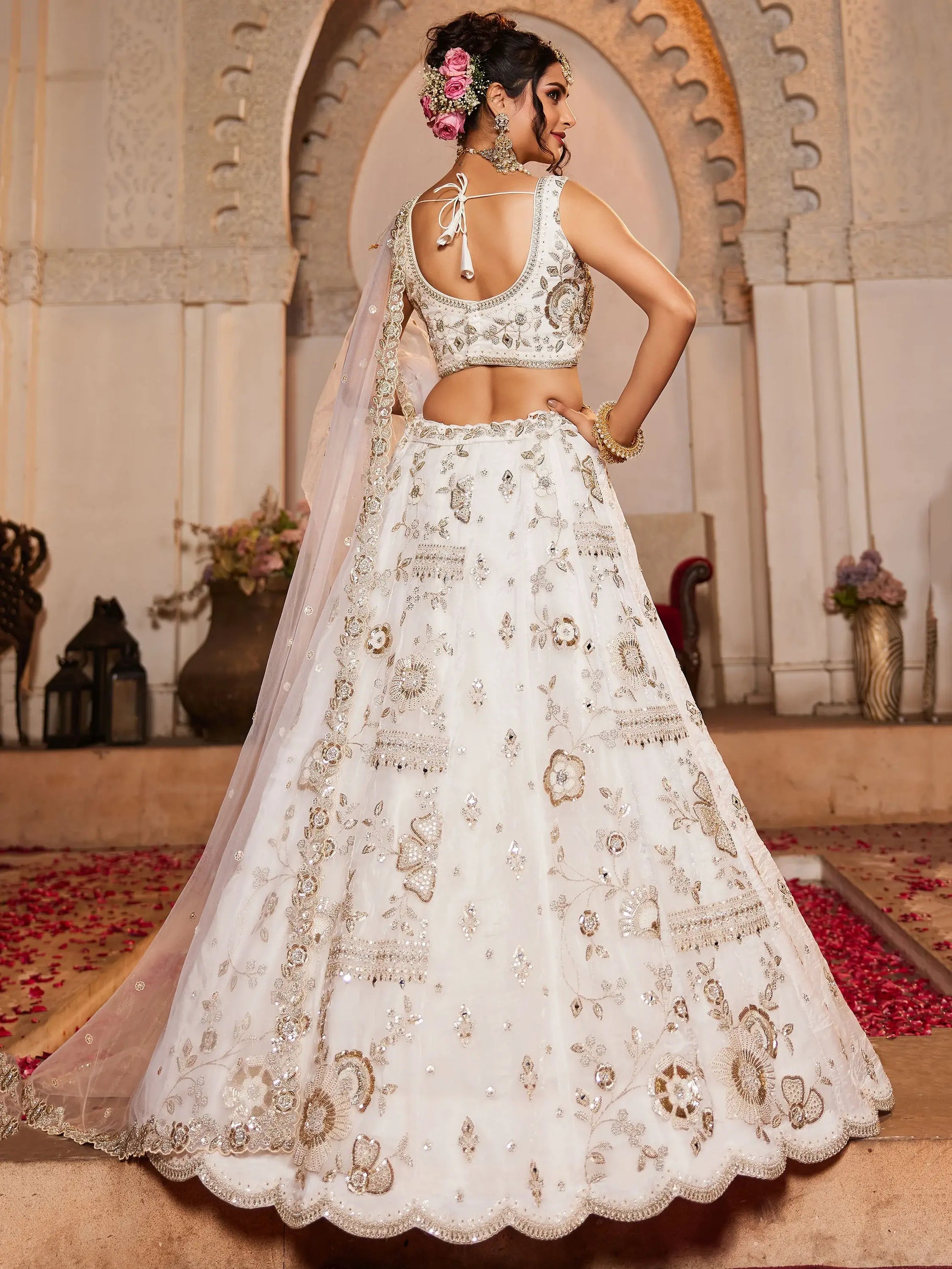 Alluring Off-White Sequins Work Tissue Silk Designer Lehenga Choli With Dupatta - Zeel Clothing