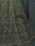 Alluring Olive Green Embroidered Net Mehendi Wear Lehenga Choli - Zeel Clothing