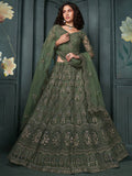 Alluring Olive Green Embroidered Net Mehendi Wear Lehenga Choli - Zeel Clothing
