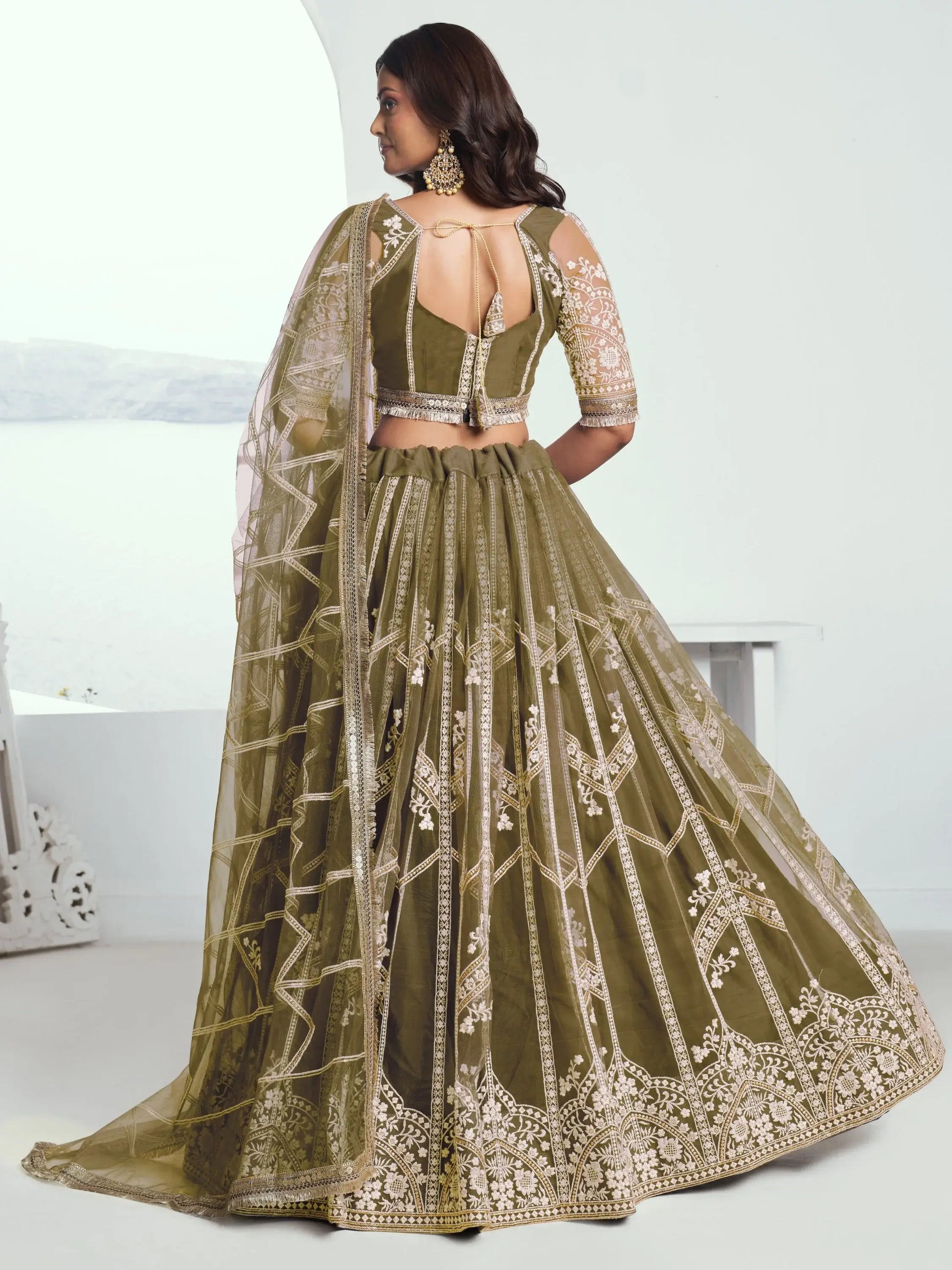 Alluring Olive Green Floral Embroidered Mehendi Wear Lehenga Choli - Zeel Clothing