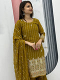 Alluring Olive Green Sequins Georgette Mehendi Wear Sharara Suit - Zeel Clothing