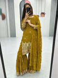 Alluring Olive Green Sequins Georgette Mehendi Wear Sharara Suit - Zeel Clothing