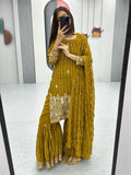 Alluring Olive Green Sequins Georgette Mehendi Wear Sharara Suit - Zeel Clothing