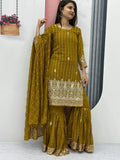 Alluring Olive Green Sequins Georgette Mehendi Wear Sharara Suit - Zeel Clothing