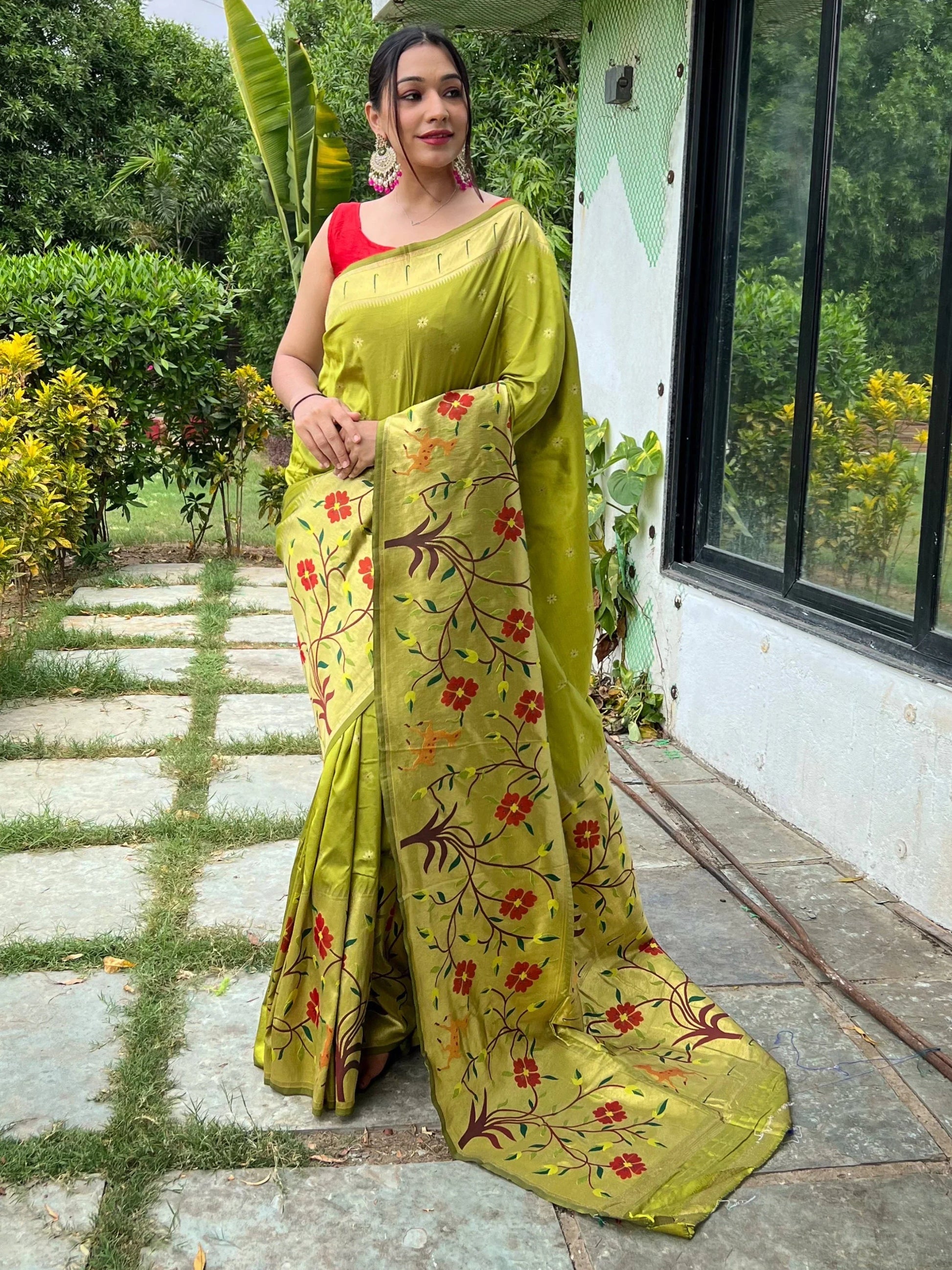 Alluring Olive Green Woven Paithani Silk Event Wear Saree With Blouse - Zeel Clothing