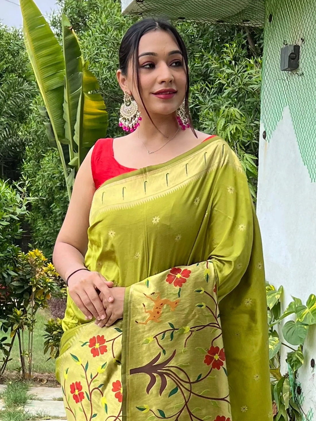 Alluring Olive Green Woven Paithani Silk Event Wear Saree With Blouse - Zeel Clothing