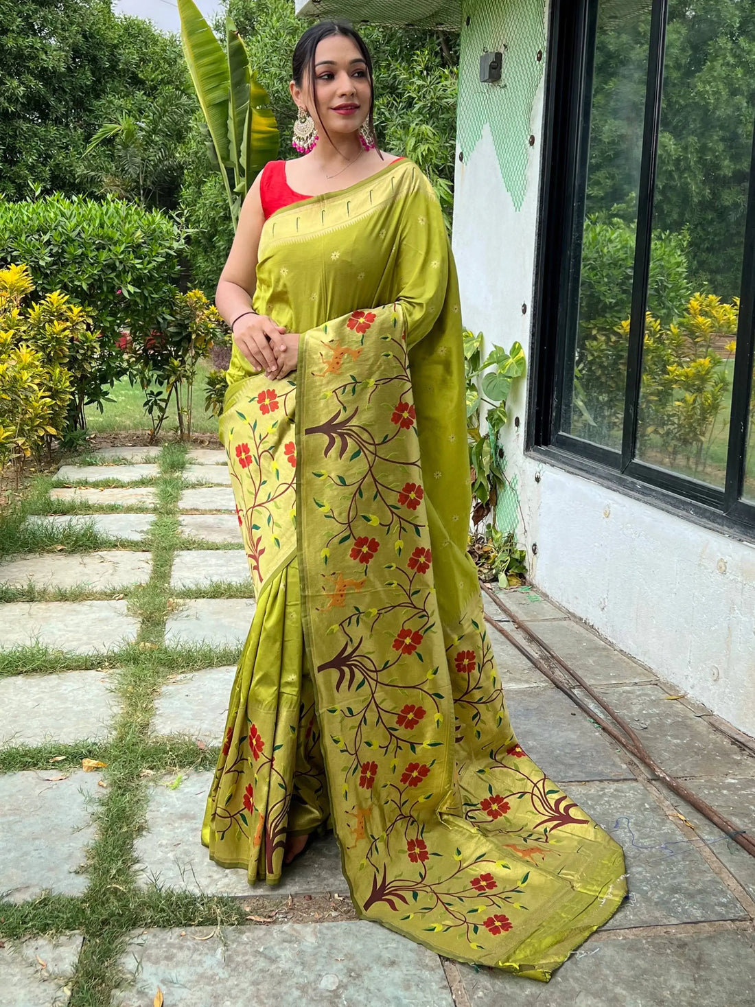 Alluring Olive Green Woven Paithani Silk Event Wear Saree With Blouse - Zeel Clothing