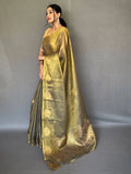 Alluring Olive Green Woven Silk Wedding Wear Saree With Blouse - Zeel Clothing