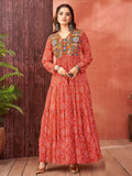 Alluring Orange Bandhani Print Georgette Navratri Wear Gown - Zeel Clothing