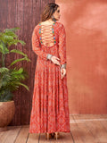 Alluring Orange Bandhani Print Georgette Navratri Wear Gown - Zeel Clothing
