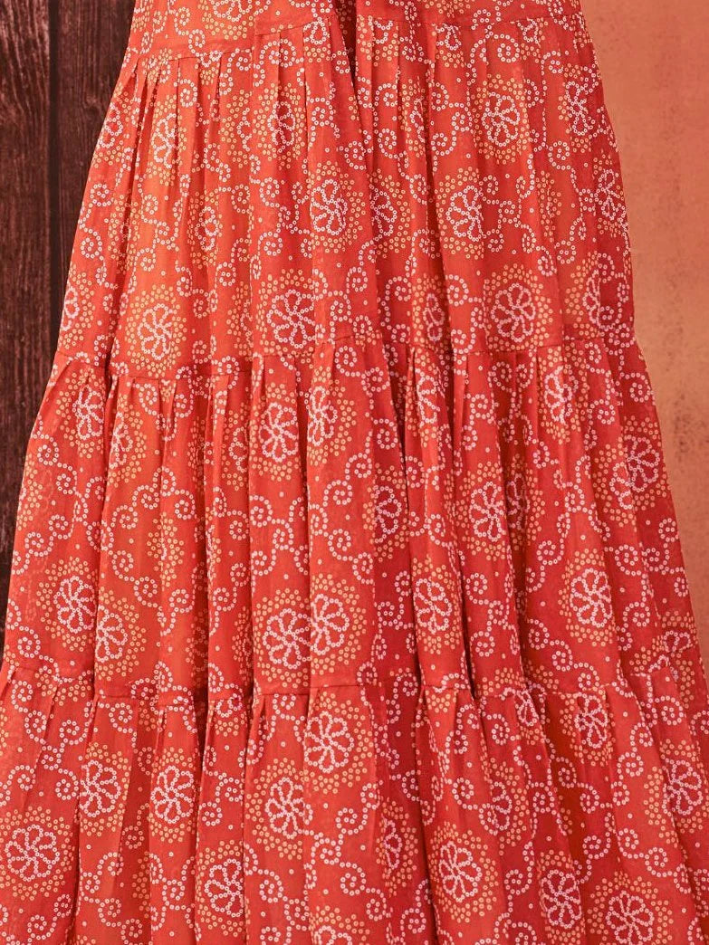 Alluring Orange Bandhani Print Georgette Navratri Wear Gown - Zeel Clothing