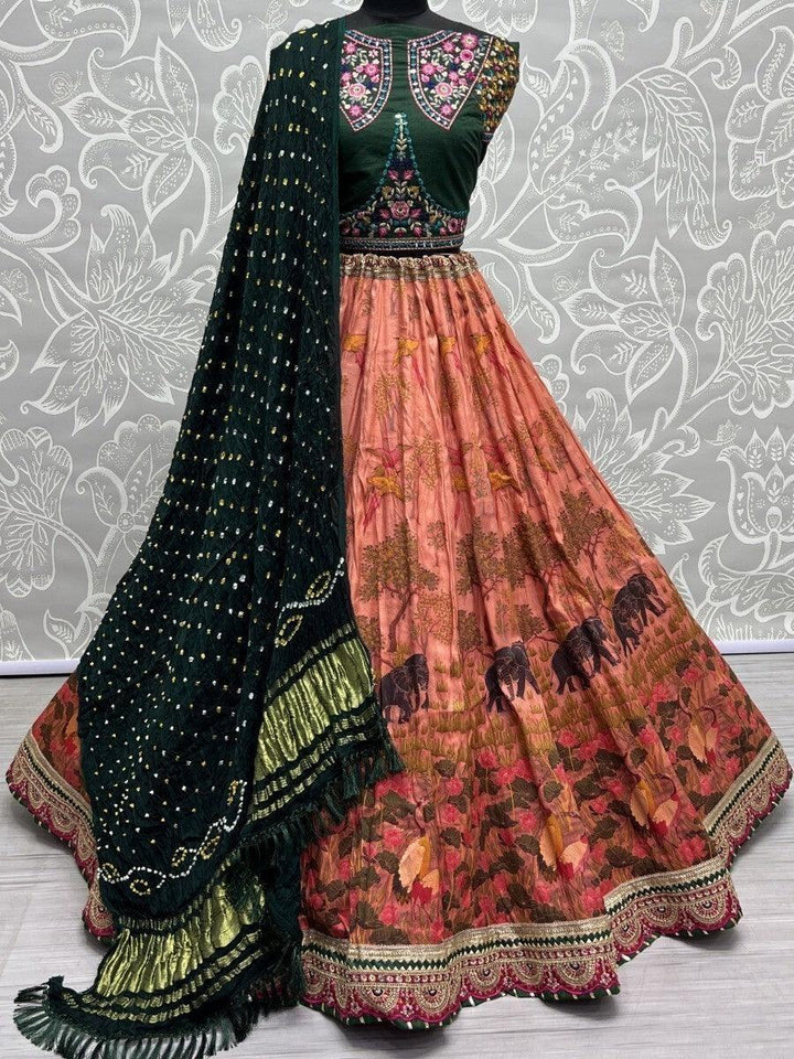 Alluring Orange Digital Print Silk Wedding Wear Lehenga Choli