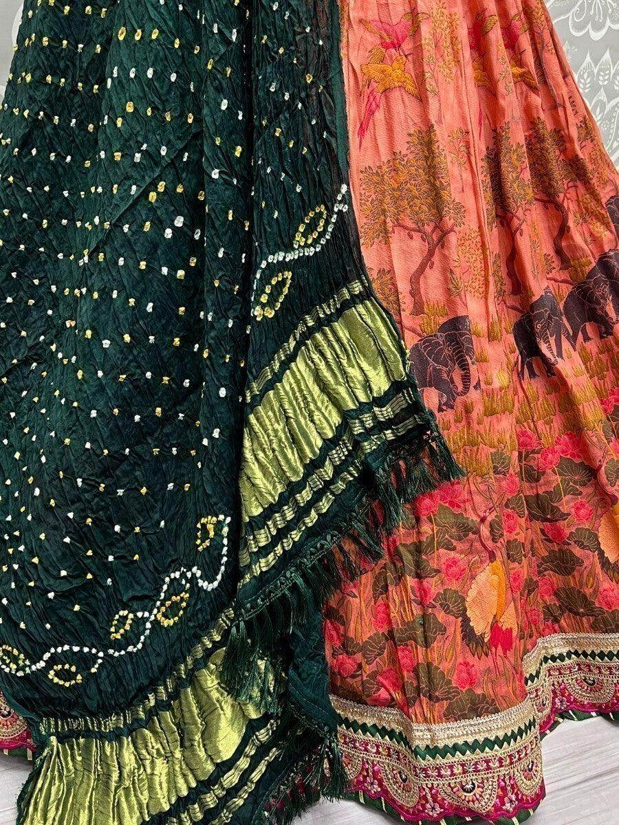 Alluring Orange Digital Print Silk Wedding Wear Lehenga Choli - Zeel Clothing