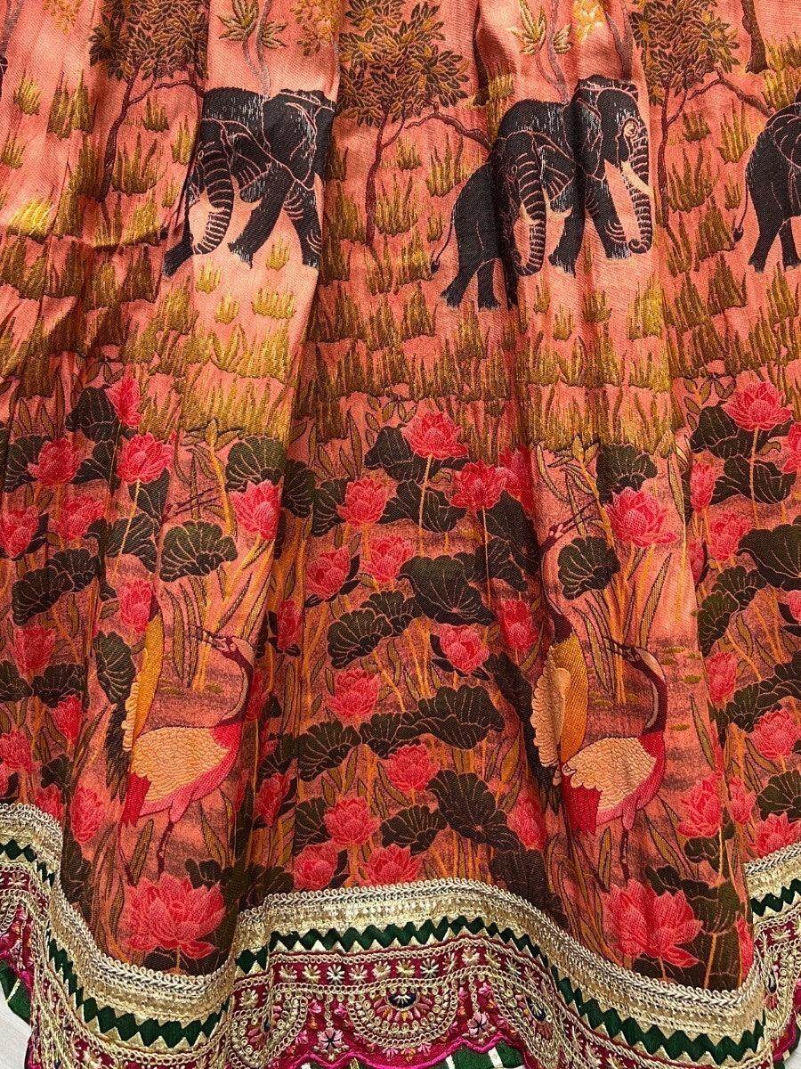 Alluring Orange Digital Print Silk Wedding Wear Lehenga Choli - Zeel Clothing