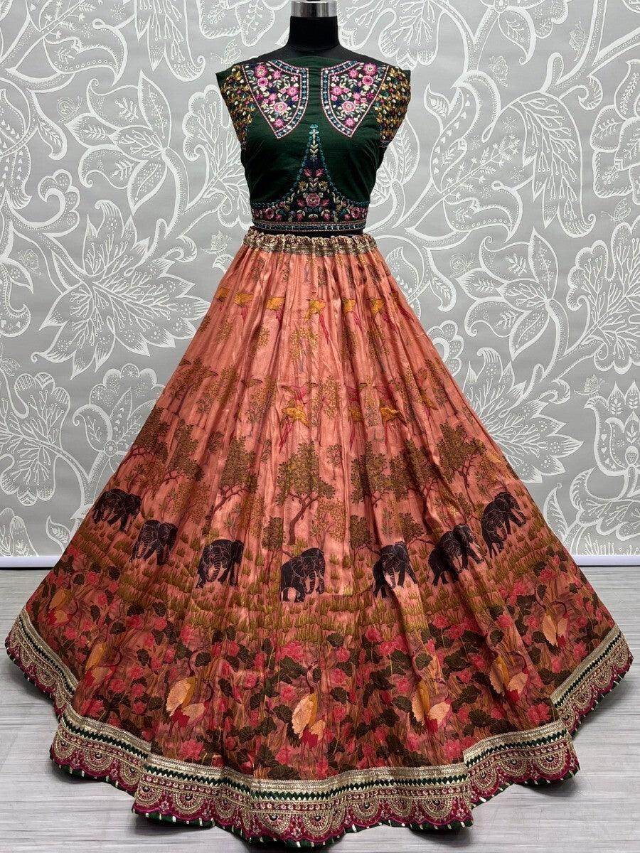 Alluring Orange Digital Print Silk Wedding Wear Lehenga Choli - Zeel Clothing