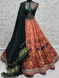 Alluring Orange Digital Print Silk Wedding Wear Lehenga Choli - Zeel Clothing
