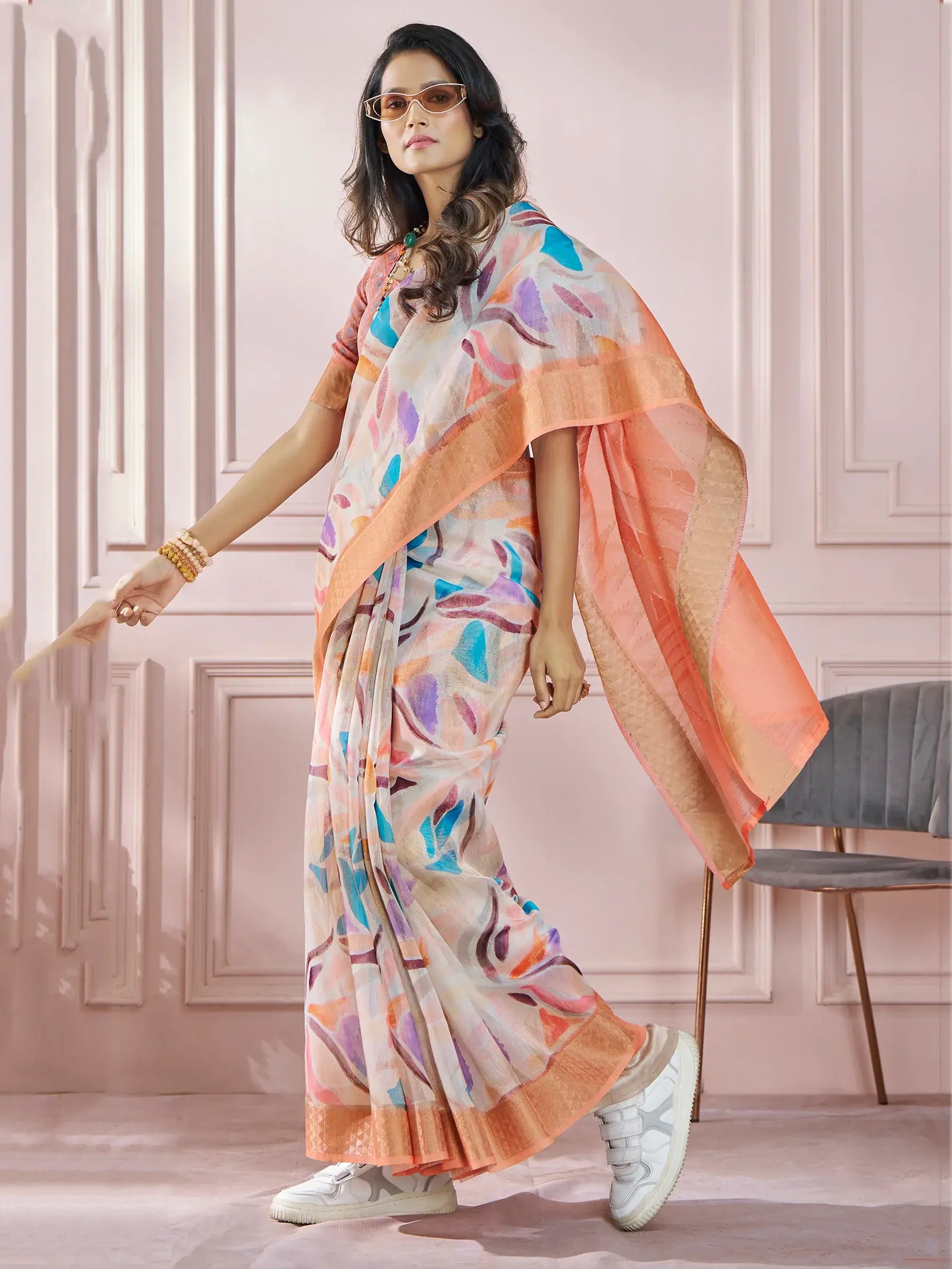 Alluring Orange Digital Printed Silk Event Wear Saree With Blouse - Zeel Clothing