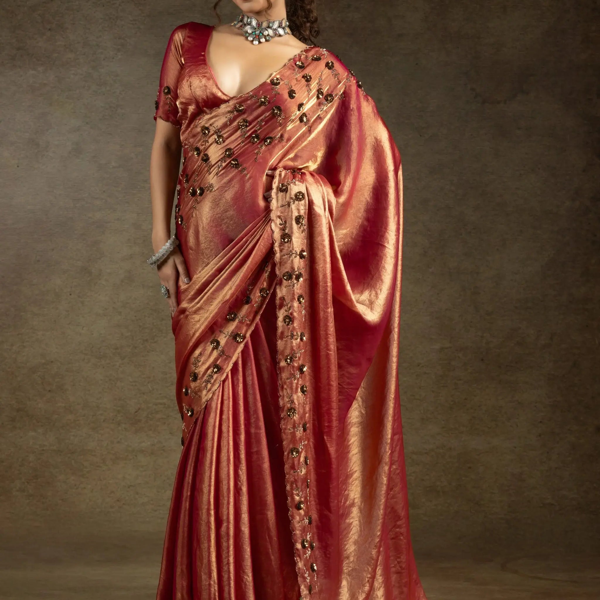 Alluring Orange Jarkan Work Satin Party Wear Saree With Blouse - Zeel Clothing