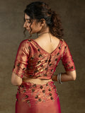 Alluring Orange Jarkan Work Satin Party Wear Saree With Blouse - Zeel Clothing