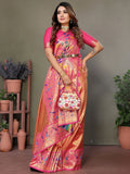 Alluring Orange Zari Weaving Banarasi Silk Paithani Saree With Blouse - Zeel Clothing